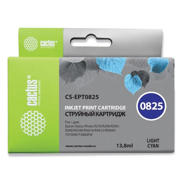 Картридж струйный CACTUS (CS-EPT0825) для EPSON Stylus R270/R390/ RX590, светло-голубой CS-EPT0825 361953 ПОД ЗАКАЗ 8 ДНЕЙ