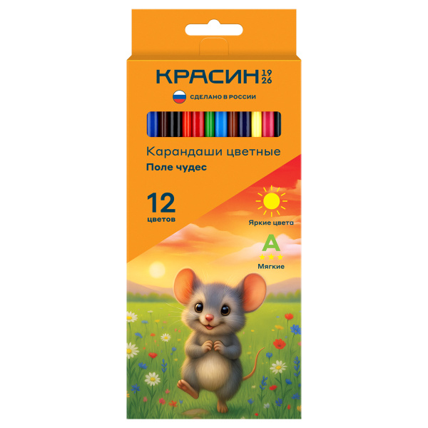 Карандаши цветные Красин "Поле чудес", 12цв., трехгр., заточен., картон, европодвес КР-120400 360035