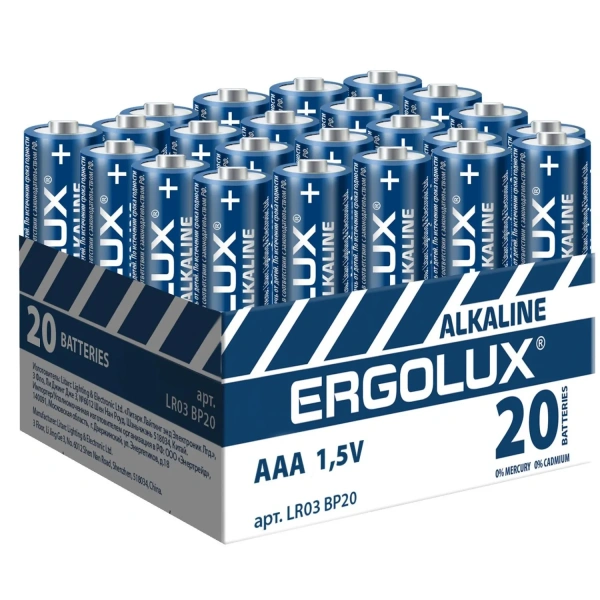 Батарейка AAA мизинчиковая Ergolux Alkaline КОМПЛЕКТ 20шт BP-20 LR03 ,1.5В 14674 1568797 - МСК «Форвард»