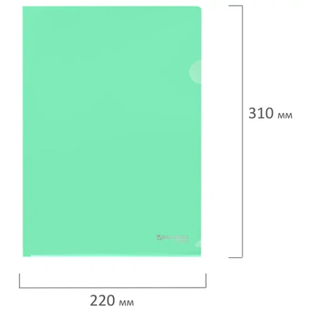 Папка-уголок жесткая, непрозрачная, А4, цвет мятный, 0,15 мм, BRAUBERG PASTEL, 272892 - МСК «Форвард»