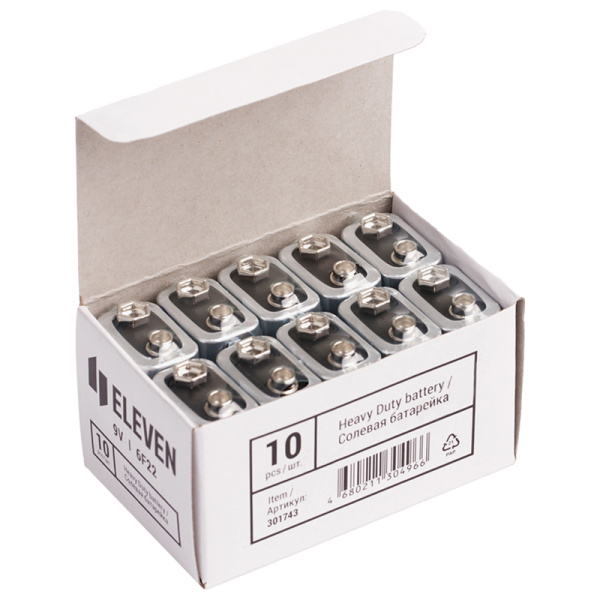 Батарейка Eleven MN1604 (6F22) Крона, солевая, 1шт OS1 термопленка 301743 - МСК «Форвард»