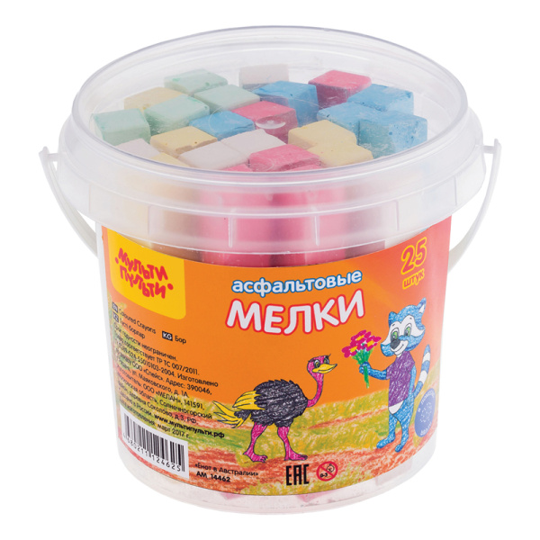 Мелки цветные для асфальта Мульти-Пульти "Енот в Австралии", 25шт., 5цв., пластиковое ведро АМ_14462 246429 минпромторг - МСК «Форвард»