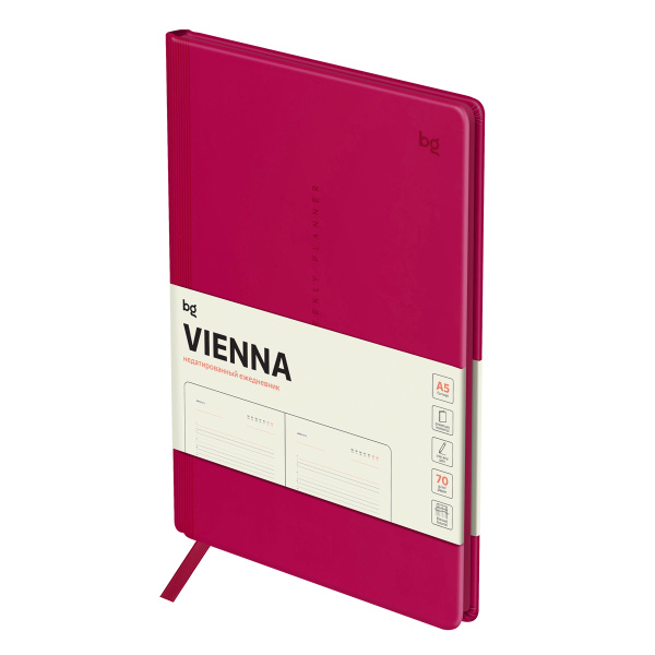 Еженедельник недатированный, B5, 64л., твердый переплет, кожзам, BG "Vienna.Fuchsia", фуксия 371693 - МСК «Форвард»
