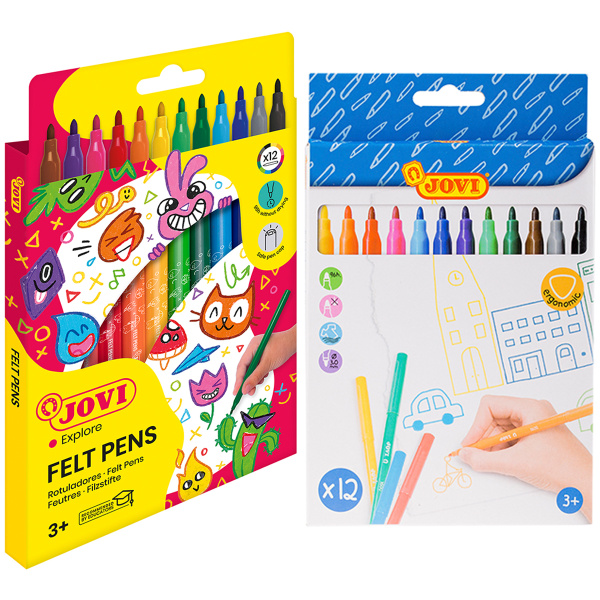 Фломастеры JOVI (Испания) 12 цв., трехгранные, смываемые, вентилируемый колпачок, 1612 083500