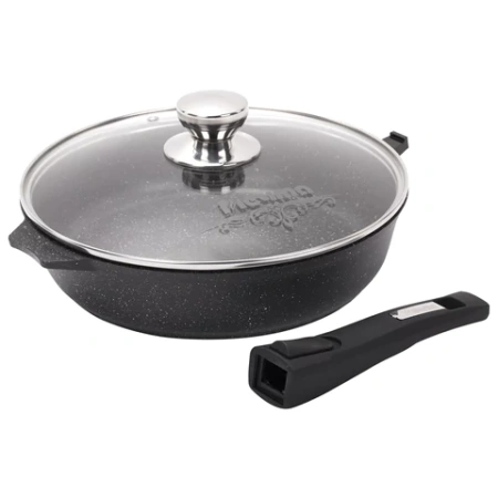 Сковорода 26 см, съемная soft-touch ручка, крышка, антипригарное покрытие, МЕЧТА "Гранит Black", с026802 700716 - МСК «Форвард»