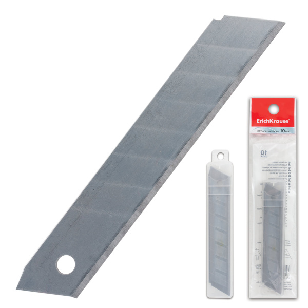 Лезвия для ножей 18 мм КОМПЛЕКТ 10 ШТ, толщина лезвия 0,5 мм, в пластик. пенале, ERICH KRAUSE,19274 235440