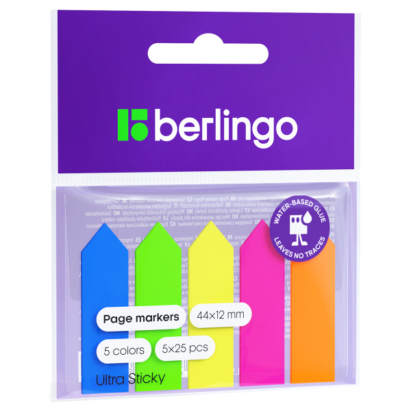Флажки-закладки пластиковые Berlingo "Ultra Sticky", 12*44мм, стрелки, 25л*5 неоновых цветов LSz_41101 329737