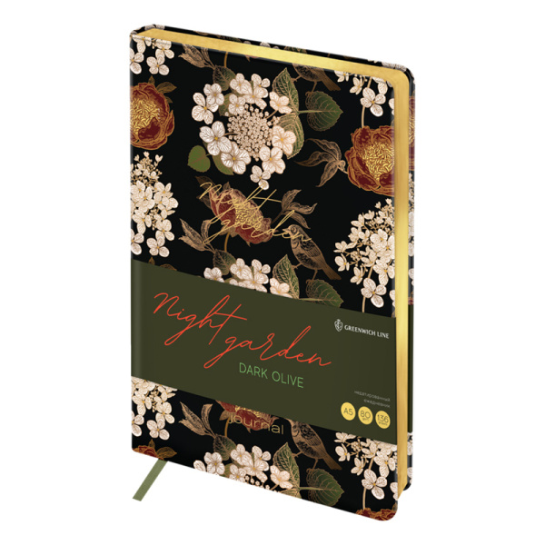 Ежедневник недатированный, А5, 136л., кожзам, Greenwich Line "Night garden. Dark olive", тон. блок ENA5_44975 342851