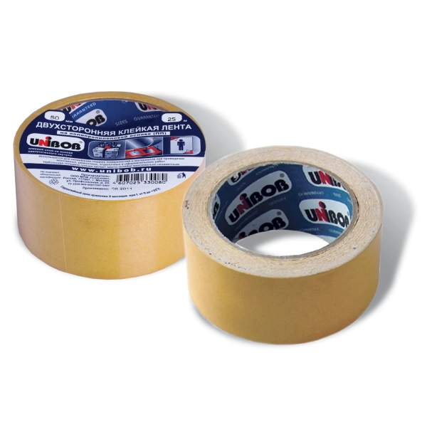 Клейкая двухсторонняя лента 50мм х 25м, ПОЛИПРОПИЛЕНОВАЯ ОСНОВА, UNIBOB 28212 600018