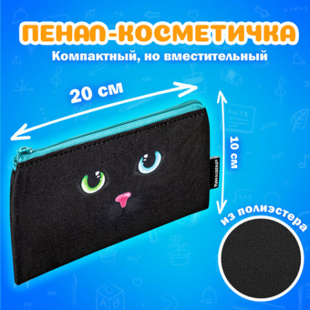 Папка на молнии с ручками А4, мешок для обуви 42х33 см, пенал 20х10 см, "Black cat" НАБОР BRAUBERG, 271434 - МСК «Форвард»