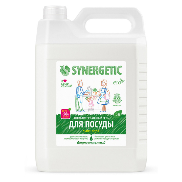 Гель для мытья посуды антибактериальный 5л SYNERGETIC "Алоэ", канистра, 103503 608276