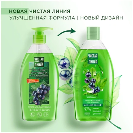 Гель для душа 750 мл, ЧИСТАЯ ЛИНИЯ "Смородина и ледниковая вода", на натуральной основе 609849 - МСК «Форвард»