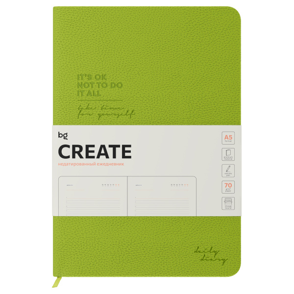 Ежедневник недатированный, А5, 136л., твердый переплет, кожзам, BG "Create. Lime", лаймовый, цветной срез DuA5_61244 369886 - МСК «Форвард»
