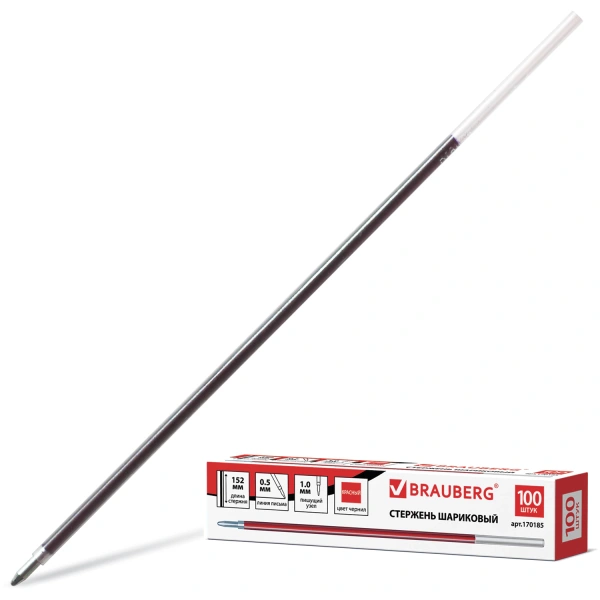 Стержень шариковый BRAUBERG 152мм, КРАСНЫЙ, узел 1мм, линия 0,5мм, 170185