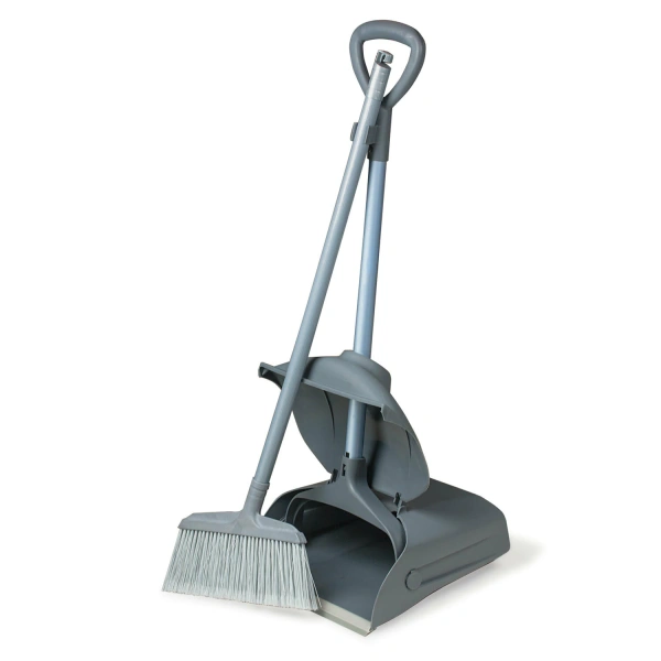 Совок для мусора + щетка, закрывающаяся крышка, рукоятки 94см, серый, LAIMA PROFESSIONAL, 601508