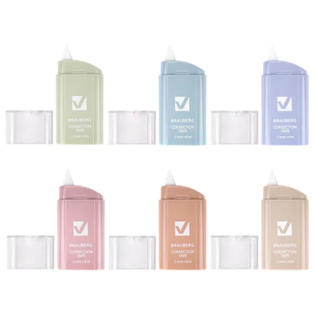 Корректирующая лента BRAUBERG COMPACT PASTEL, 5 мм х 6 м, КОМПЛЕКТ 6 штук, пенал с zip-lock, 272496 - МСК «Форвард»