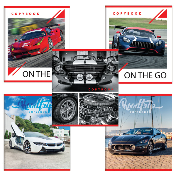 Тетрадь А5 48л. BRAUBERG скоба, линия, обложка картон, СПОРТКАРЫ, 403027