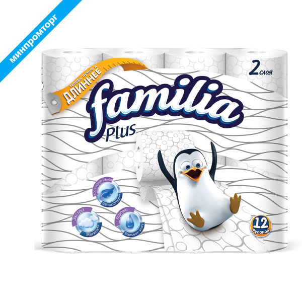 Бумага туалетная быт., спайка 12 шт., 2-слойная (12х20,4 м), FAMILIA PLUS, белая, 5080964 112053