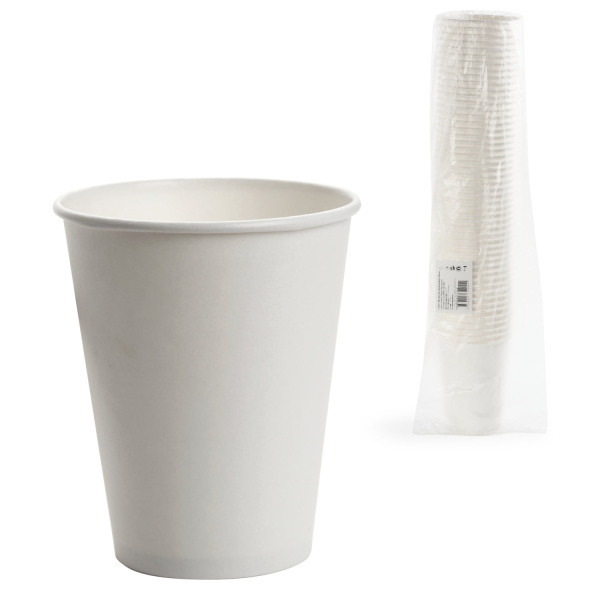 Стакан одноразовый бумажный 300 мл КОМПЛЕКТ 50шт. односл., белые, х/г, ФОРМАЦИЯ, HB90-430-0000-50 HB 603867