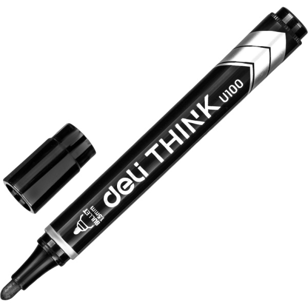 Маркер перманентный Deli Think черный 1.5-3 мм круглый наконечник 1407976