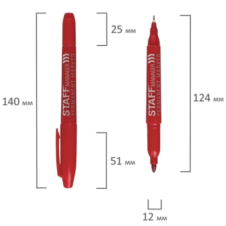 Маркер перманентный двусторонний STAFF "Manager" PM-625, КРАСНЫЙ, наконечники 0,8 мм/2,2 мм, 151627 - МСК «Форвард»