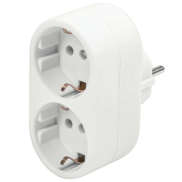 Сетевой разветвитель SONNEN U-020G, 2 розетки, с заземлением, 16А, белый, 511442