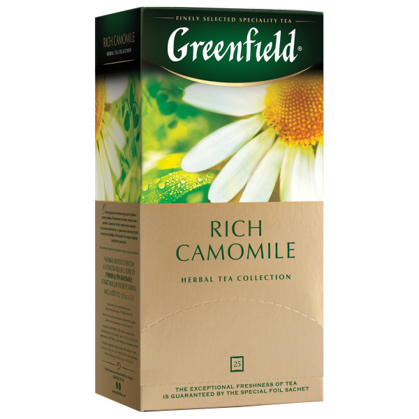 Чай GREENFIELD "Rich Camomile" травяной ромашковый, 25 пакетиков в конвертах по 1,5 г, 043 620381
