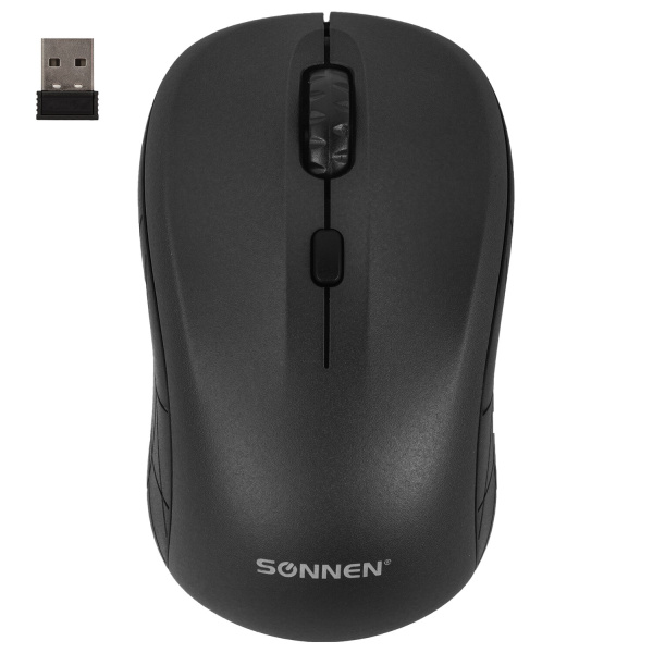 Мышь беспроводная SONNEN  V111, USB, 800/1200/1600 dpi, 4 кнопки, оптическая, черная,513518