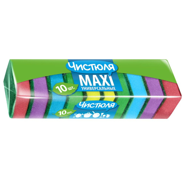 Губка для посуды Чистюля Макси КОМПЛЕКТ 10шт 72 г поролон с абразивным слоем 600201 - МСК «Форвард»