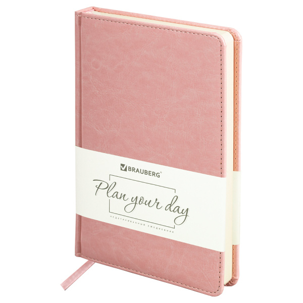 Ежедневник недатированный А5 138х213мм BRAUBERG Imperial под кожу, 160л, розовый, 111859