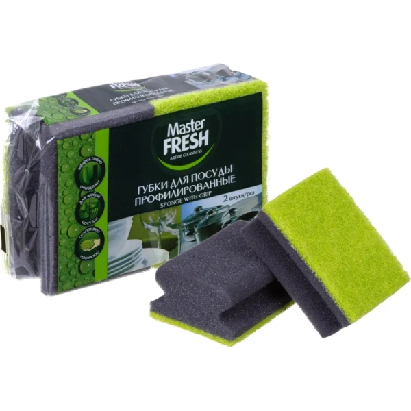 Губка для посуды Master FRESH Black 9.6x7см КОМПЛЕКТ 2шт поролон с абразивным слоем 1176982