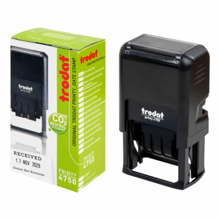 Датер со свободным полем, оттиск 41 х 24 мм, синий, TRODAT 4750 PRINTY 4.0, корпус черный, 141304 238360 - МСК «Форвард»