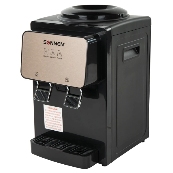 Кулер для воды SONNEN TSE-02BP, настольный, НАГРЕВ/ОХЛАЖДЕНИЕ ЭЛЕКТРОННОЕ, 2 крана, черный, 455621