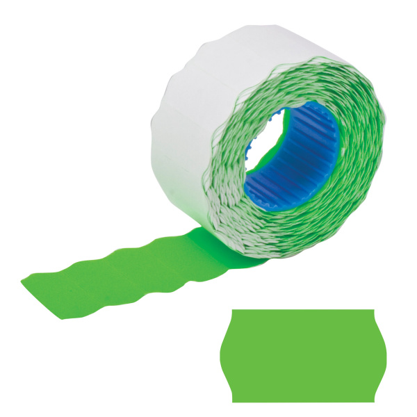 Этикет-лента 26*16мм волна, зеленая, КОМПЛЕКТ 5 рулонов по 800 шт., BRAUBERG, 123583