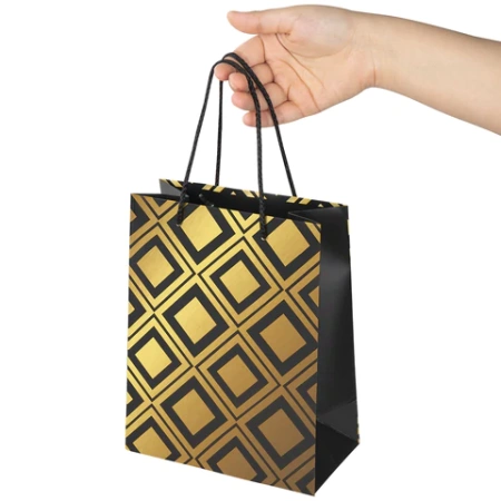 Пакет подарочный 12шт 18x10x23 см, ЗОЛОТАЯ СКАЗКА "Gold Luxury", тиснение фольгой, чёрный, 608248 - МСК «Форвард»