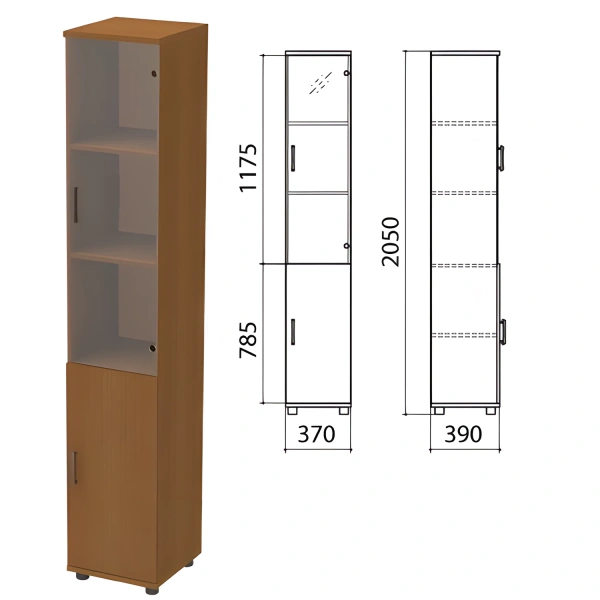 Шкаф закрытый со стеклом "Монолит", 370х390х2050мм, цвет орех (КОМПЛЕКТ) 980100
