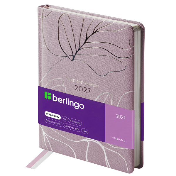 Ежедневник датированный 2027г., А5, Berlingo "Holography", розовый, 184л., кожзам, DD7_F0033 391416