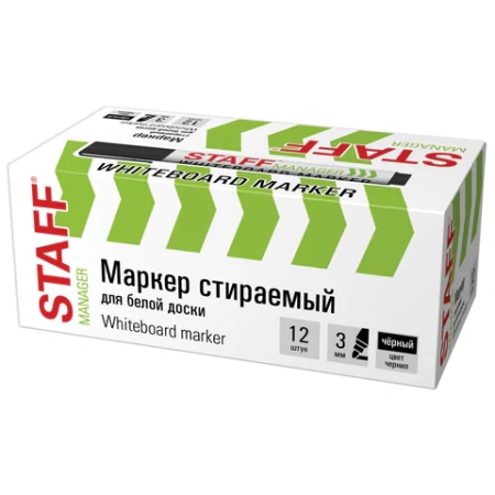 Маркер стираемый для белой доски, ЧЕРНЫЙ, STAFF "MANAGER" WBM-300, 3 мм, с клипом, 152636 - МСК «Форвард»