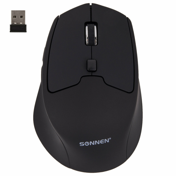Мышь беспроводная SONNEN  V33,USB, 800/1200/1600 dpi, 6 кнопок,оптическая, черная,SOFT TOUCH,513517