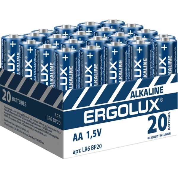 Батарейка AA пальчиковая Ergolux КОМПЛЕКТ 20шт  Alkaline BP-20 LR6 1.5В 14675 1788161