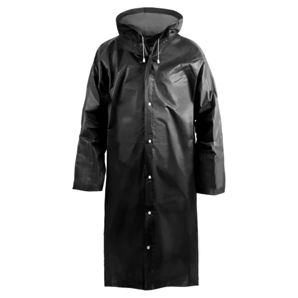 Дождевик плащ черный на кнопках многоразовый, прочный, винил, размер универсальный, 25509  610869