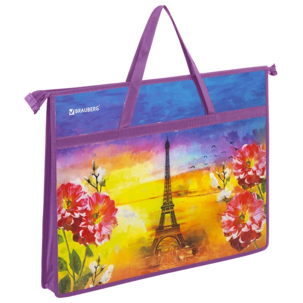 Папка для рисунков и чертежей с ручками BRAUBERG А3, пластик, молния сверху, Paris, 270147