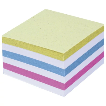 Блок для записей непроклеенный, 9х9х5 см, плотность 65 г/м2, цветной с белым, STAFF, 126365 - МСК «Форвард»