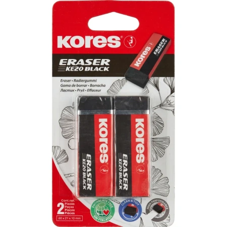Ластик Kores ПВХ прямоугольный 60x21x10 мм НАБОР 2 шт черные 456679 - МСК «Форвард»