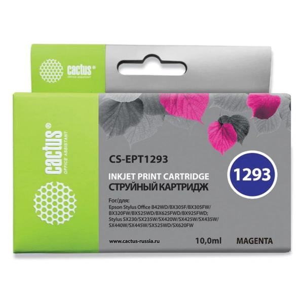 Картридж струйный CACTUS (CS-EPT1293) для EPSON Stylus B42WD/BX305W/BX625WD, пурпурный CS-EPT1293 361955  ПОД ЗАКАЗ 8 ДНЕЙ