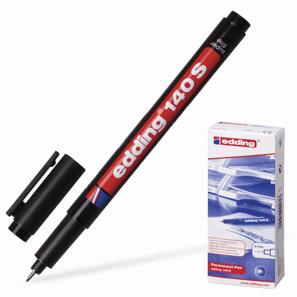 Маркер перманентный для любой гладкой поверхности EDDING 140, ЧЕРНЫЙ,0,3 мм,метал.наконечник,E-140/1 150718