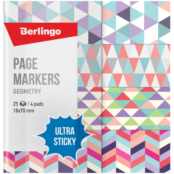 Флажки-закладки Berlingo "Ultra Sticky" "Geometry", 18*70мм, бумажные, в книжке, с дизайном, 25л*4 блока LSz_41131 287199 - МСК «Форвард»