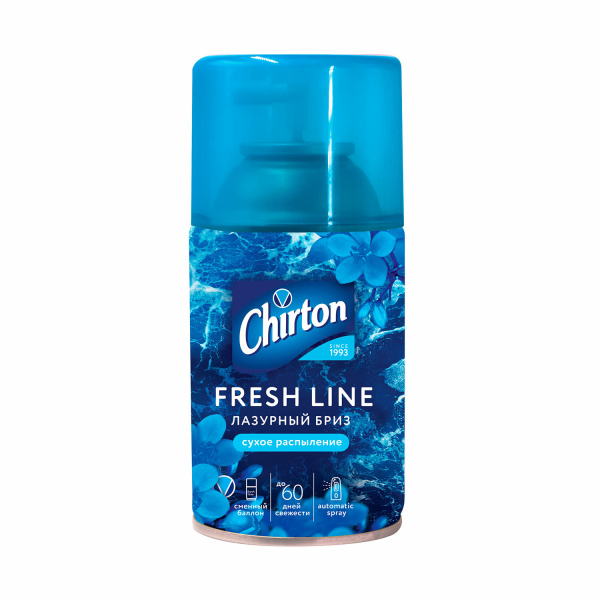 Сменный баллон 250мл CHIRTON "Лазурный бриз", для автомат. освежителей, универсал, сухое распыление   604993
