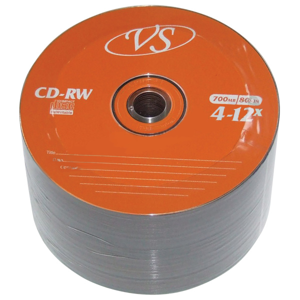 Диски CD-RW VS 700 Mb 4-12x Bulk (термоусадка без шпиля), КОМПЛЕКТ 50 шт., VSCDRWB5001 511538