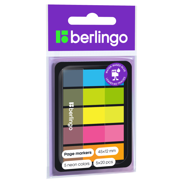 Флажки-закладки пластиковые Berlingo, 45*12мм, 20л*5 неоновых цветов, в диспенсере LSz_45101 155291 - МСК «Форвард»
